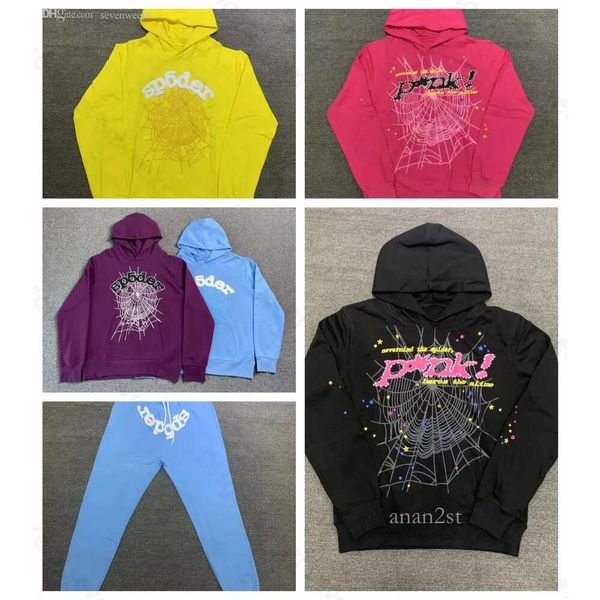

spider hoodies designer mens embroidered spider web sweatshirt joggers pullover red sp5der young thug 55555 angel hoodies men womens, Black