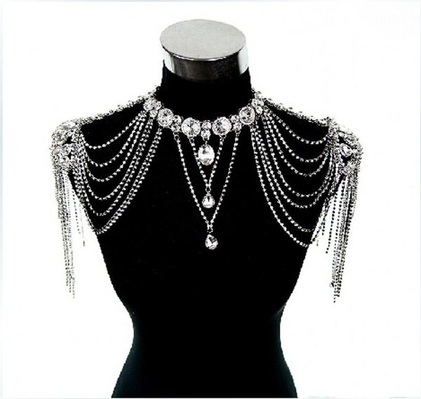 

spring 2019 new style bridal shoulder chain real pos sparkly rhinestones wedding shoulder chain jewelry necklace in stock2825932, White