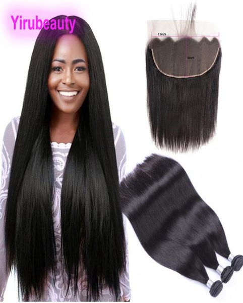 

malaysian human hair extensions 1030inch 3 bundles with 13x6 lace frontal baby hair extensions siky straight virgin hair wefts wi9805615, Black;brown