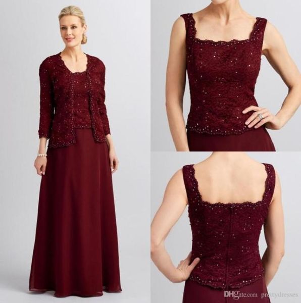 

2019 lace long sleeves jacket mother of the bride dresses square neck chiffon maxi bridal039s mother party gowns custom plus si8054420, Black;red