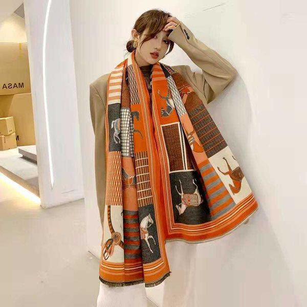 

winter and autumn scarf for women men online store korean fashion imitation cashmere carriage plush warm women's extended thickened dou, Blue;gray