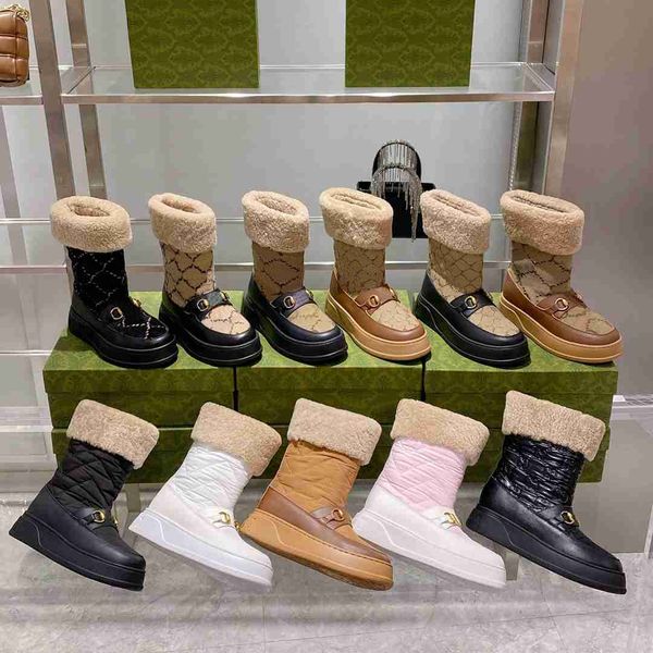 

designer classic snow boots luxury leather fashion platform warm fur sheepskin wool suede snow bootie women outdoor furry boot with box size, Black