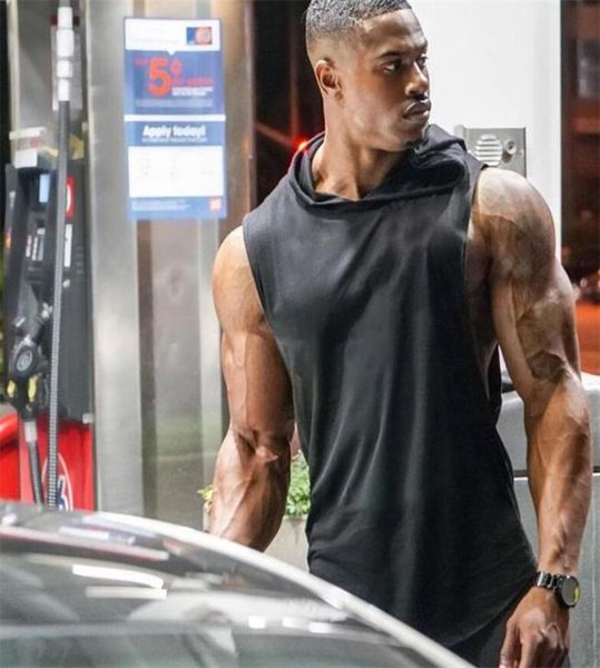 

bodybuilding tank men sleeveless hoodie sweatshirt summer fashion plain fitness singlet workout vest gyms clothing 2104219587517, White;black
