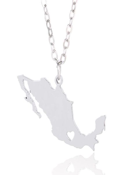 

mexico map pendant necklace with love heart hometown souvenir necklaces stainless steel women charm jewelry whole1920639, Silver