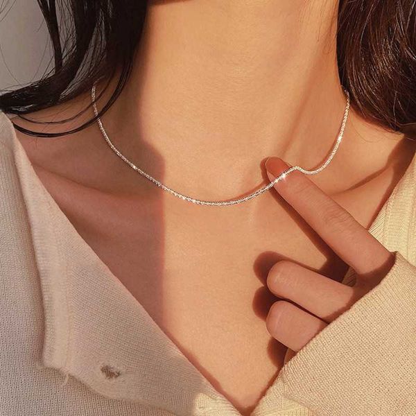 

new 925 sterling silver sparkling clavicle chain choker necklace collar for women fine jewelry wedding party birthday gift