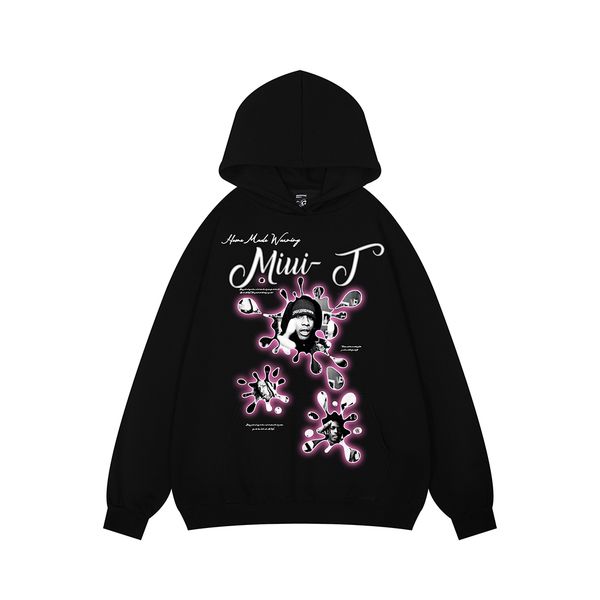 

vintage white black letter print pullover hoodies hip hop baggy hooded sweatshirts, Black;brown
