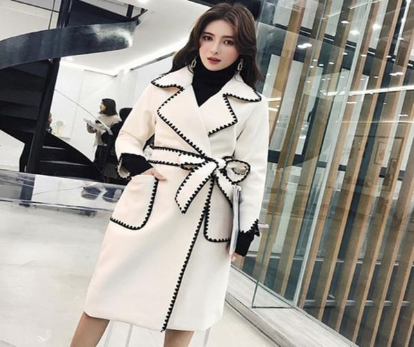 

2020 autumn and winter new casual fashion women jacket loose plus long sleeves lapel trench doublebreasted decoration coat7431395, Black