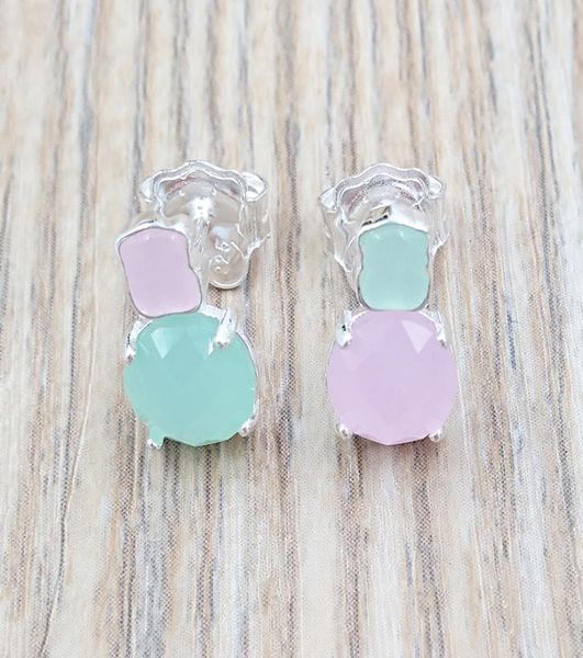

mini color earrings stud in silver with amazonite and pink quartz bear jewelry 925 sterling andy jewel 9154336701988883, Golden;silver
