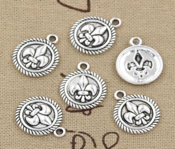 

100pcs charms disc fleur de lis 15mm antiquezinc alloy pendant fitvintage tibetan silverdiy for bracelet necklace2150488, Bronze;silver