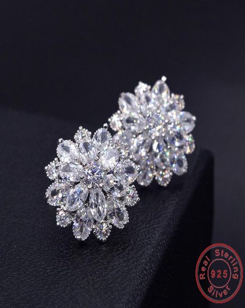 

vecalon female flower earrings crystal diamond 925 sterling silver party wedding stud earrings for women fine jewelry8357379, Golden;silver