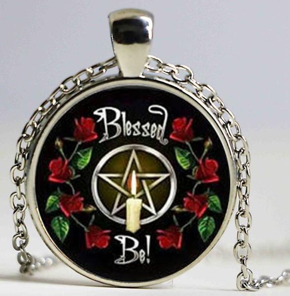 

new arrival wiccan pendant necklace witchcraft pagan pentagram black black magic jewelry glass cabochon jewelry9693568, Silver
