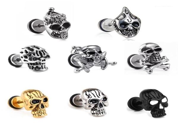 

halloween horror skull stud earrings jewelry mens piercing stainless steel skeleton head rock punk earrings jewellery 1pcs11408877, Golden;silver