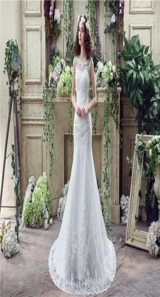 

lace mermaid wedding dresses 2018 sheer straps white tulle appliques for women backless bridal gowns vestido de noiva4821500