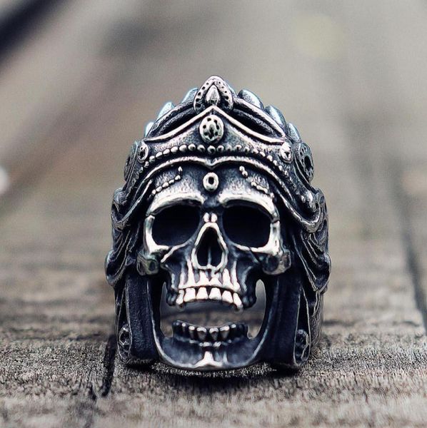 

men039s fashion steampunk stainless steel helmet skull vintage ring gothic rock titanium steel biker ring men039s fashion je3253634, Silver