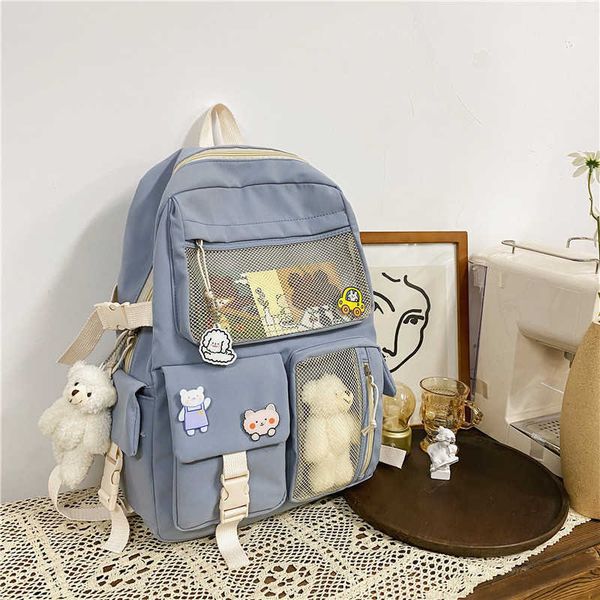 

cute large capacity shoulder bag fashion student bag mesh pocket school bag backpack 0817