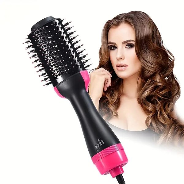 

multifunctional air comb 3-in-1 hair straightening curler for wet and dry hair straightening air brush with anti-scald feature (pink), Black