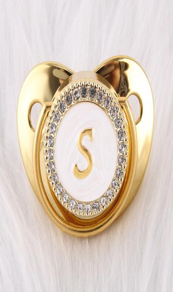

26 letters luxury gold baby pacifier with rhinestones blingbling 012 months baby soother newborn infant silicone dummy nipple9340690