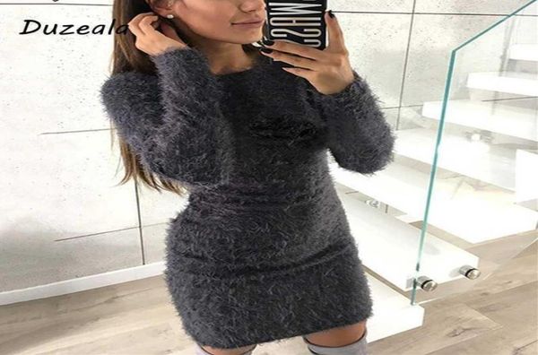 

casual dresses fashion winter plush sweater dress women party night bodycon christmas black clothing mini bandage knitted for3953369, Black;gray