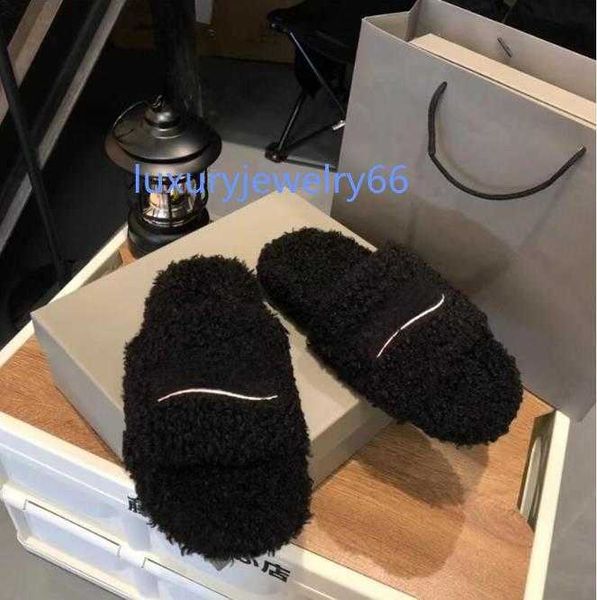 

designer luxury womens slippers ladies winter wool slides fur fluffy furry warm letters sandals comfortable fuzzy girl flip flop slipper222, Black