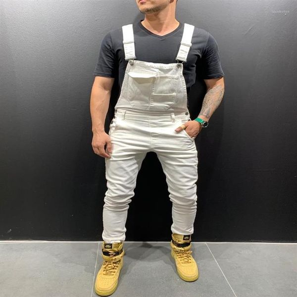 

men's jeans fashionable men suspenders denim trousers europe america torn overalls 6 colors high waist buttom casual loose hi305x, Blue