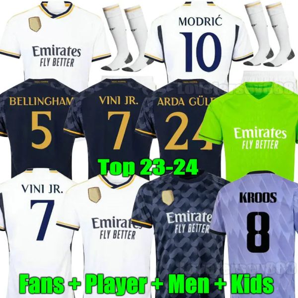 

2023 2024 soccer jerseys 22 23 24 football shirt real madrids vini jr camavinga alaba modric valverde fourth camiseta men and kids uniforms, Black;yellow