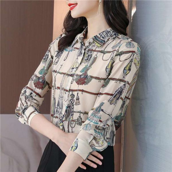 

heavy silk shirt for women spring long sleeved french design small chic top, White