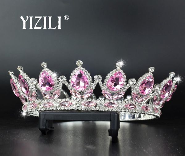 

yizili big crown pink green silver pageant beauty contest tall queen king bride tiara for women headdress prom bridal weddingc808640371, Golden;white