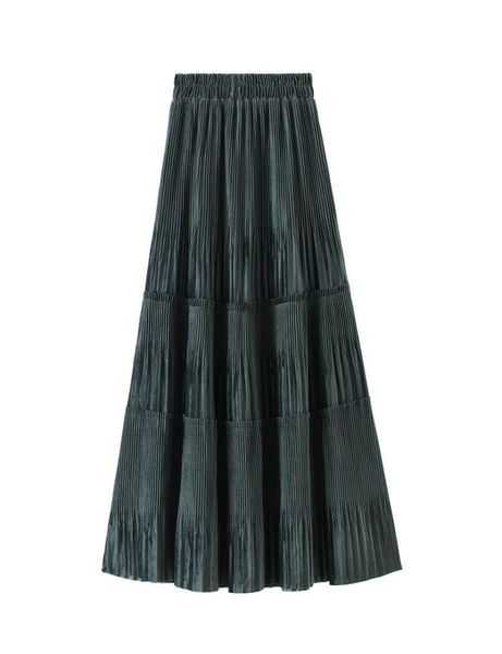 

ohryiyie solid color vintage long velvet pleated skirt women autumn winter fashion lady high waist a line skirt female l2208189609777, Black