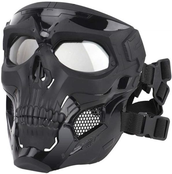

tactical mask protective full face clear goggle skull mask dual mode wearing design adjustable strap  fits all1981365
