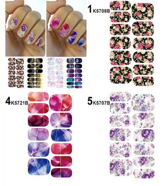 

14 stickerspcs fashion 3d prints watermark nail art sticker decal female cute flower pattern stickers applique women6763535, Black