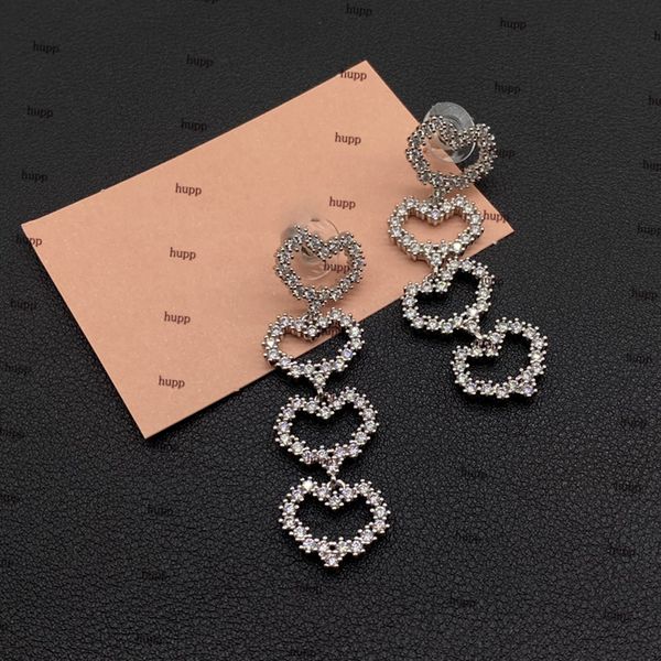 

girls lovely heart earrings white crystal dangles studs personality shinning chandelier earrings luxury female studs jewelry, Silver