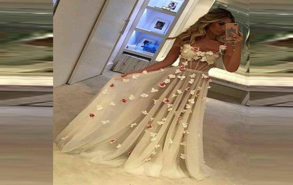 

evening gown 2019 illusion evening dresses spaghetti straps 3d floral appliques flowers embellished prom gowns see through1705321, Black;red