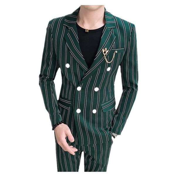 

jacket pant stripe wending dress men blazer suits slim fit male business leisure suit jacket nightclub singer dress for party303d, White;black