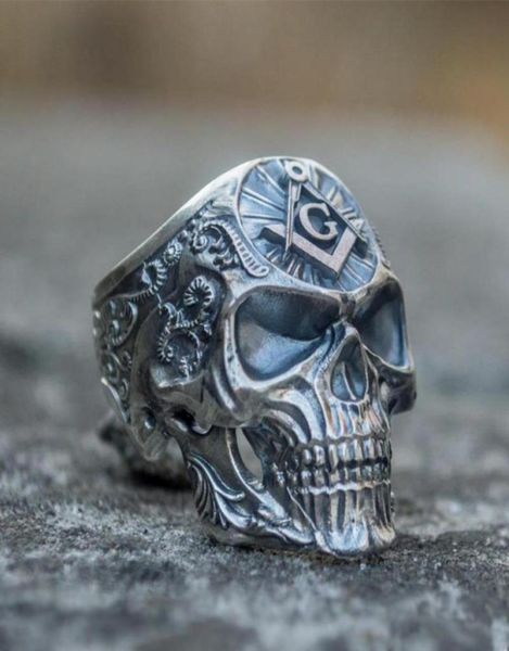 

cluster rings knights templar masonic skull mens mason stainless steel biker ring masonry punk jewelry gift for men7588296, Golden;silver