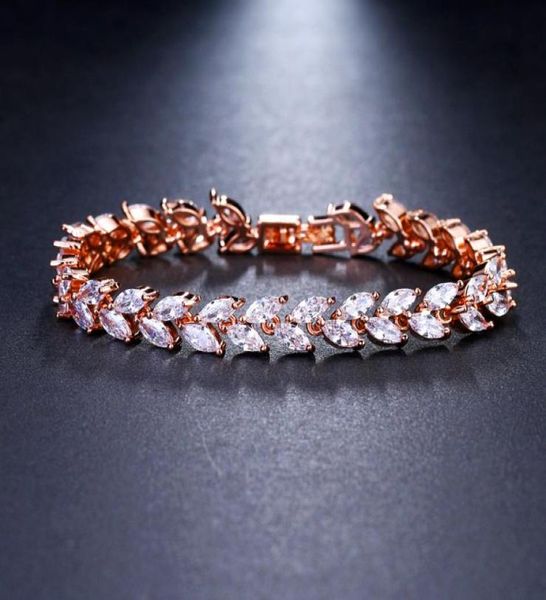 

new fashion olive leaf chain bracelet iced out cubic zirconia bangle bracelets women wedding engagement party aniversary jewelry f2579501, Black