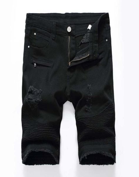 

mens jeans shorts motorcycle biker jeans short pants skinny slim ripped hole men039s denim shorts men designer jeans9984575, Blue