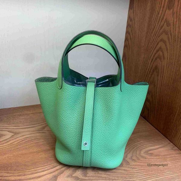 

leather 2023 handmade bags tote bag picotin wax line basket lock premium genuine designer bucket hremes large capacity simple handheld women