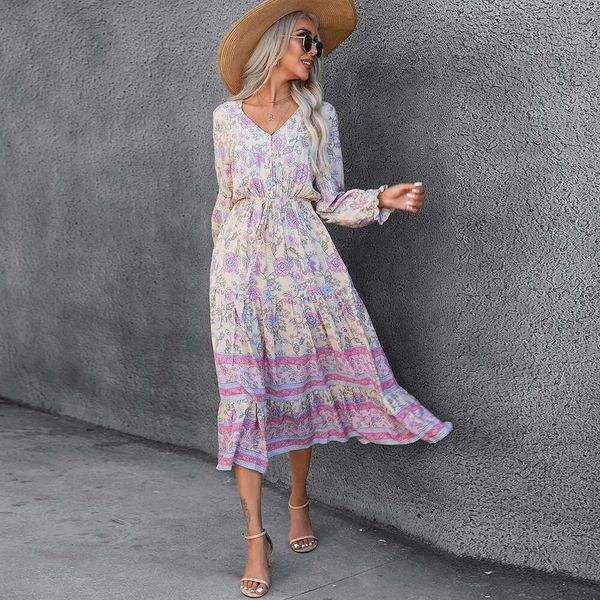 

standing fashion bohemian casual long sleeve dress for women, Black;gray