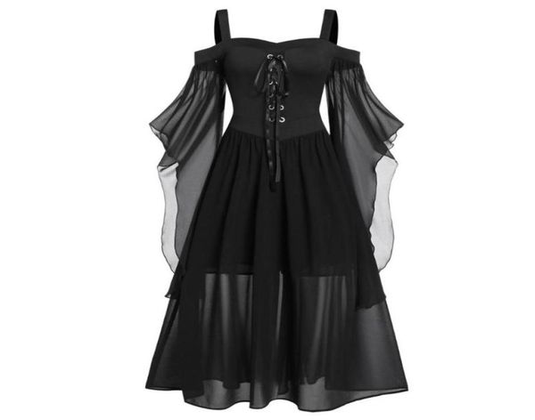

casual dresses womne dress women butterflies cold size style gothic up plus costume sleeve halloween lace shoulder1170966, Black;gray