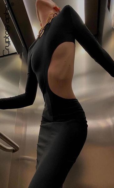 

black cut out round neck long dress women elegant sleeve club party spring dresses skinny clothes9610748, Black;gray