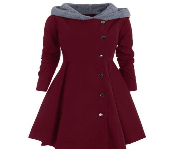 

winter women asymmetric plus size overcoat contrast hooded skirted coat single breasted color block long outwear3904571, Black