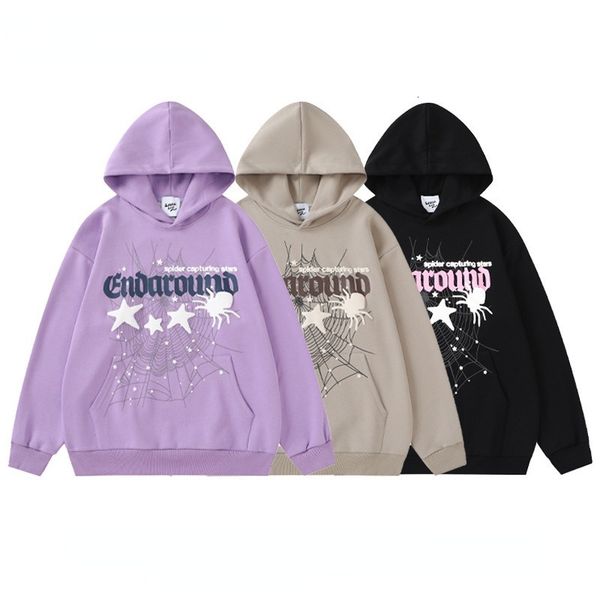 

mens hoodies sweatshirts autumn and winter starry spider web foam print hooded sweater couple american brand fashion y2k longsleeved 230810, Black