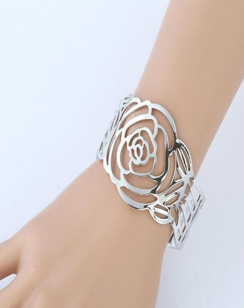 

womens cut out rose pattern bangle bracelets gold silver plated8443700, Black