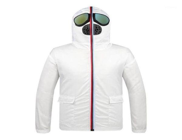 

spring jacket men windbreaker motorcycle hooded with glasses mask women jackets zip up thin summer plus size 3xl 4xl white black191548624, Black;brown