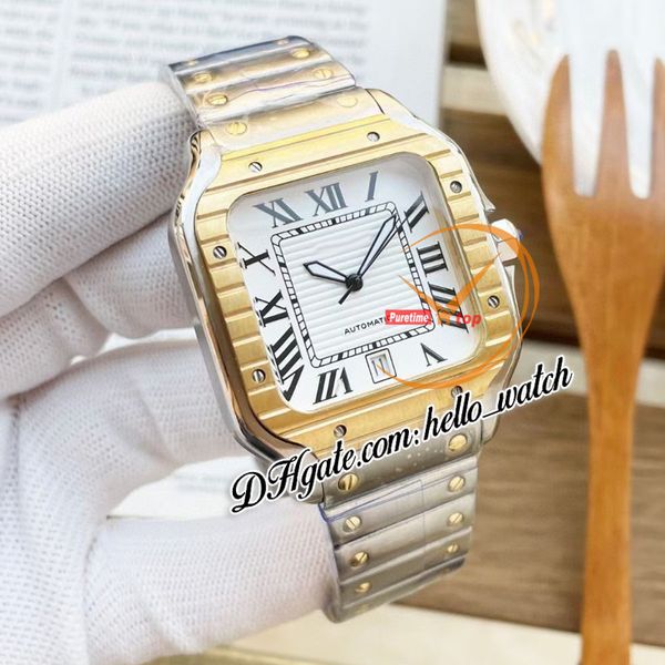 

new 39.8mm wssa0048 wssa0047 a2318 automatic mens watch white texture dial two tone gold cracking bezel stainless steel bracelet date watche, Slivery;brown