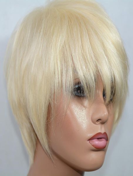

vancehair 613 blonde full machine human hair wigs short human hair pixie cut layered bob wigs4185029, Black;brown