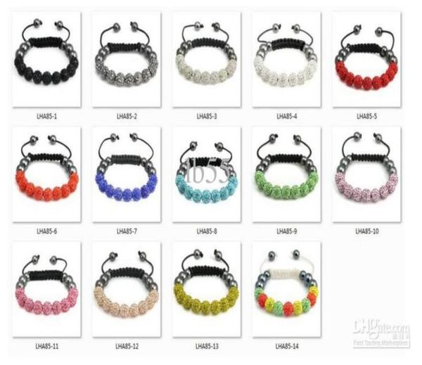 

o5643 14 color mixed micro pave cz disco10mm ball bead micro pave crystal shamballa bracelet women jewelry 32890789587362, Black