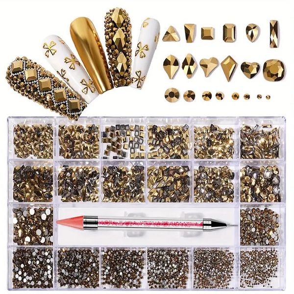 

8400 piece nail art rhinestone kit - glass crystal ab nail stones, wax pen, storage box & craft supplies - perfect for nail art crafts