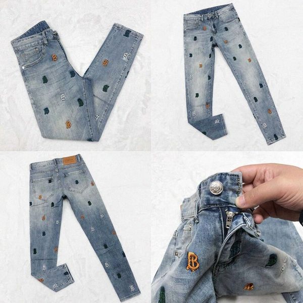 

oversized mens jeans burb designer pants tb embroidered trousers men women loose casual l4po#, Blue