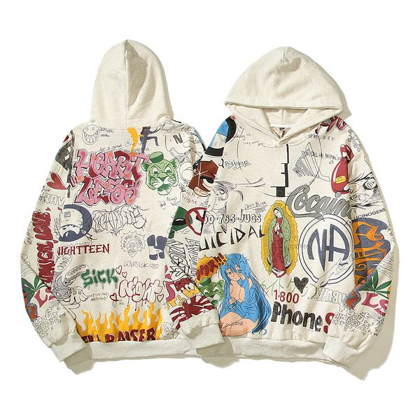 

23ss designer men hoodie fashion men casual women hip hop hooded men women loose pullover sweater couple virgin mary hand painted graffiti v, Black